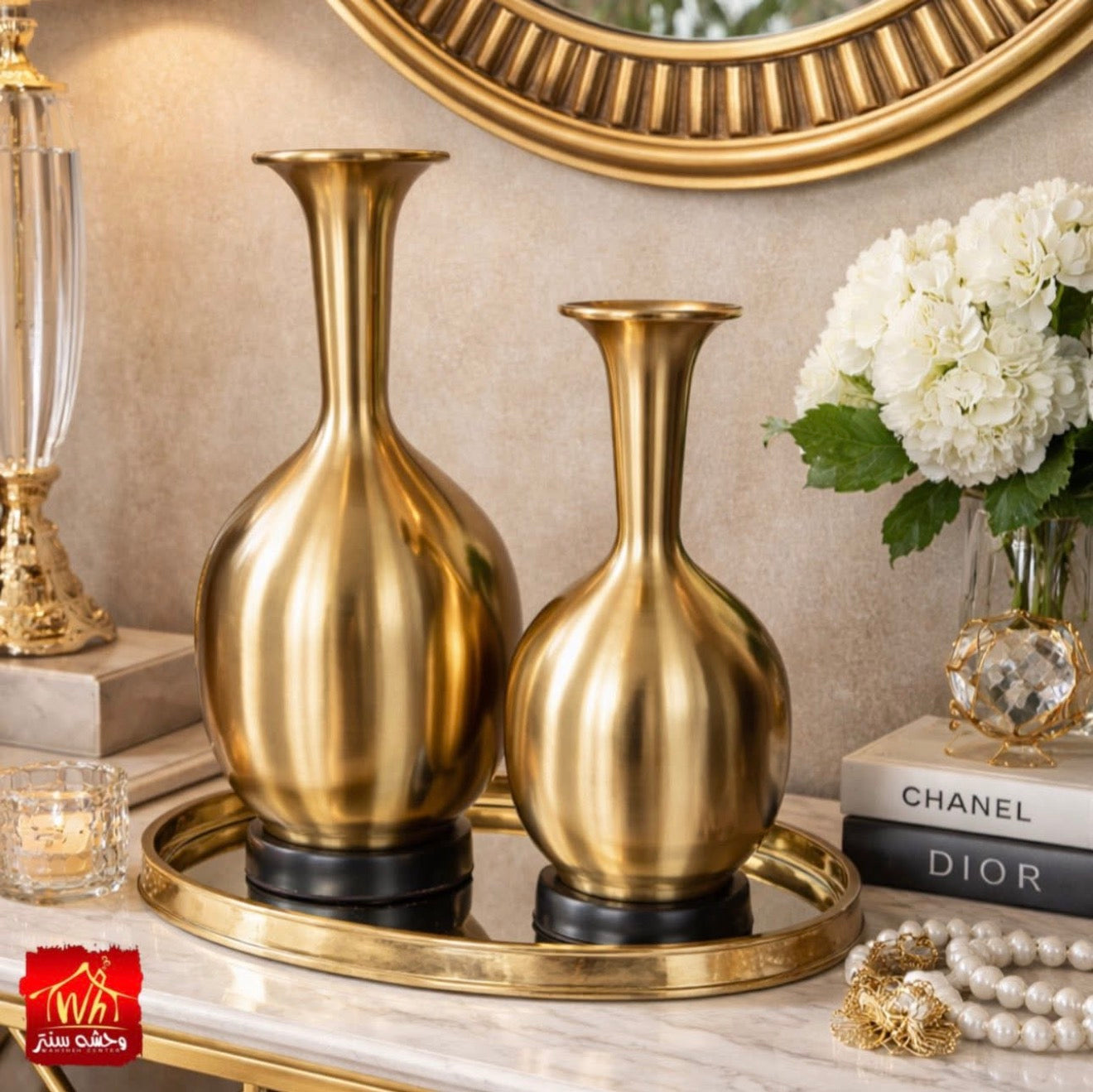 Antique Old Golden Metallic Vase Set