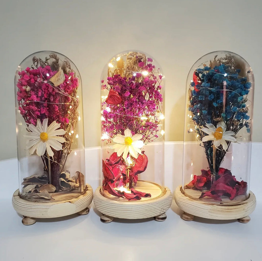 Dried Led glass dome flower decor