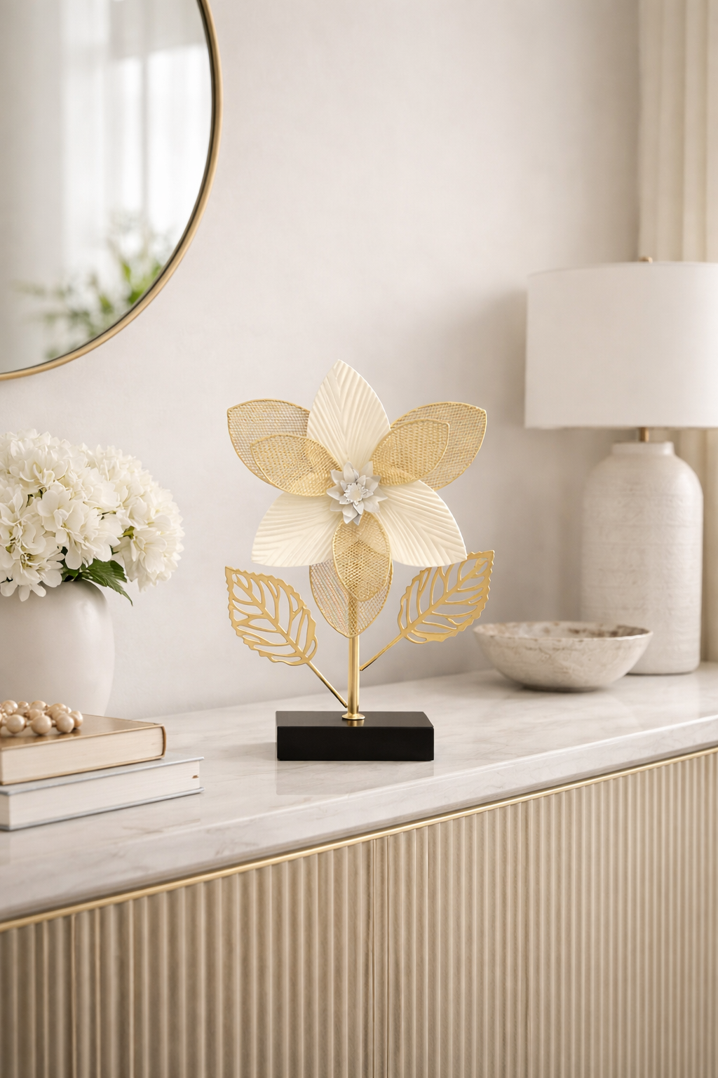 Golden Metal Decor With wood Base