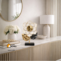 Golden Metal Floral Decor piece with Wooden base