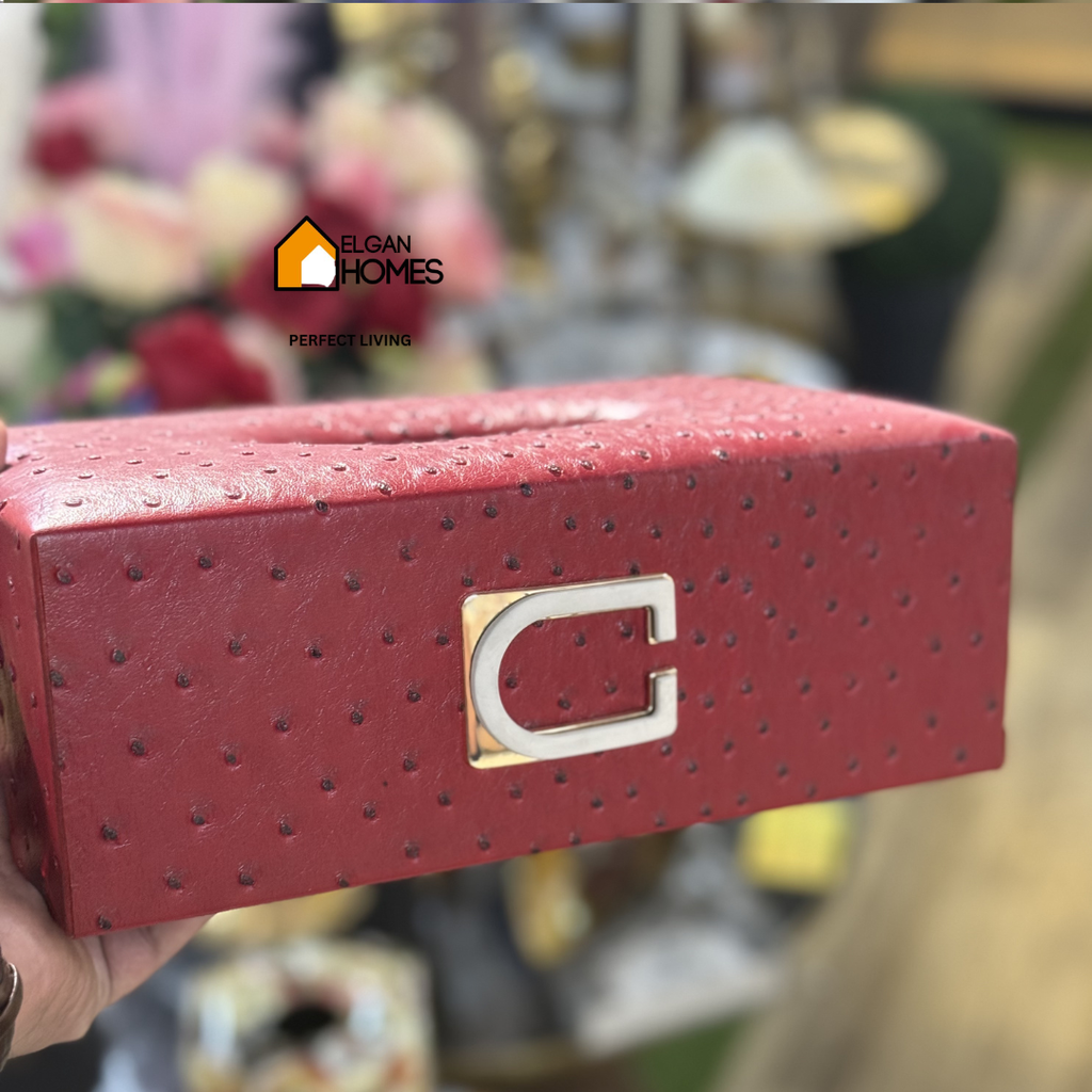 Red Leather luxury Tissue Box With Buckle