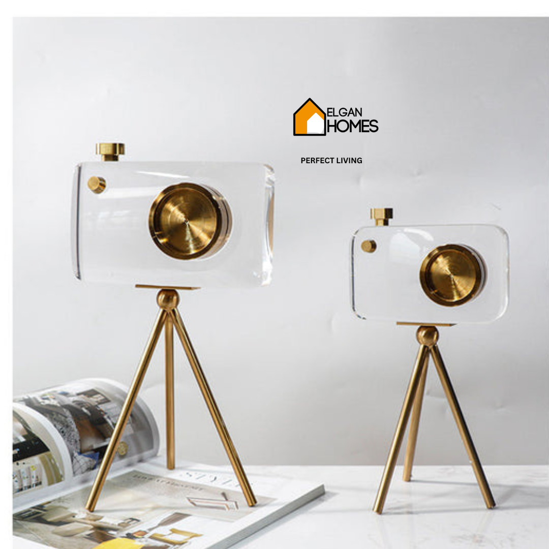 Modern Premium Large crystal Camera with Brass Coated Legs