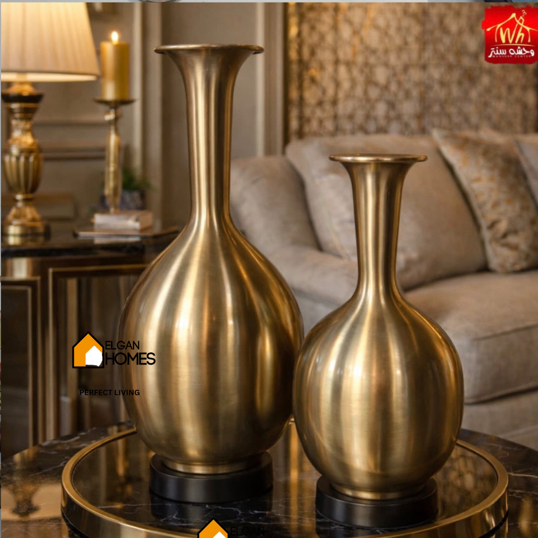 Antique Old Golden Metallic Vase Set