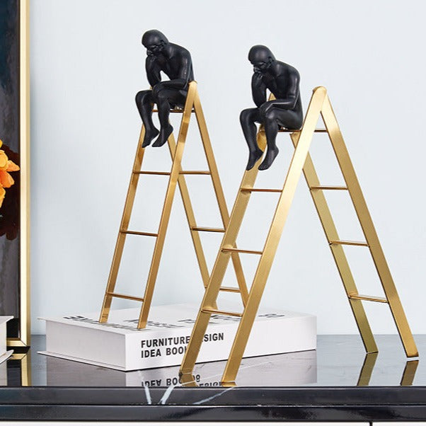 Sitting Man on Ladder Statue with Magnet – Modern Artistic Décor