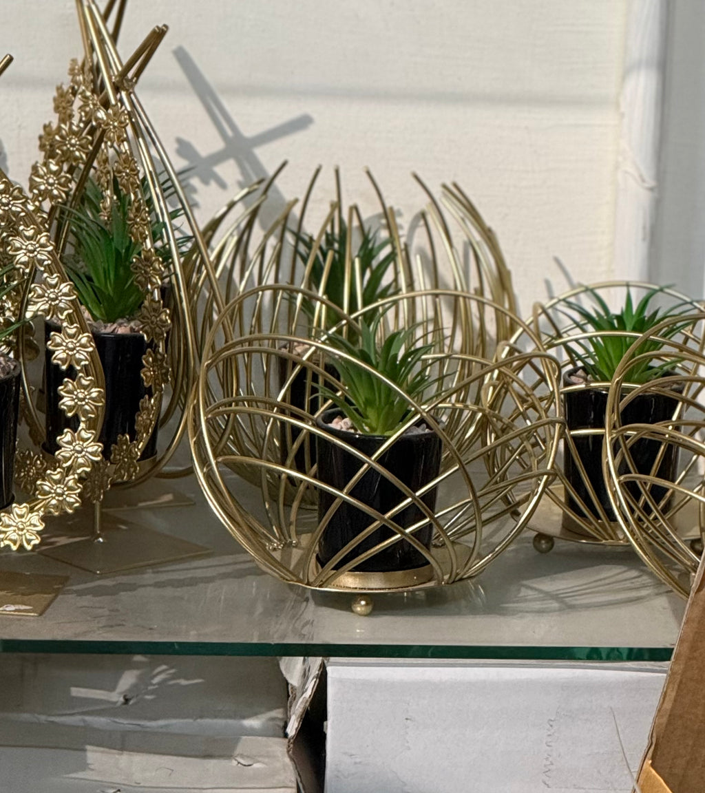 Golden Metal Abstract Cactus Planter