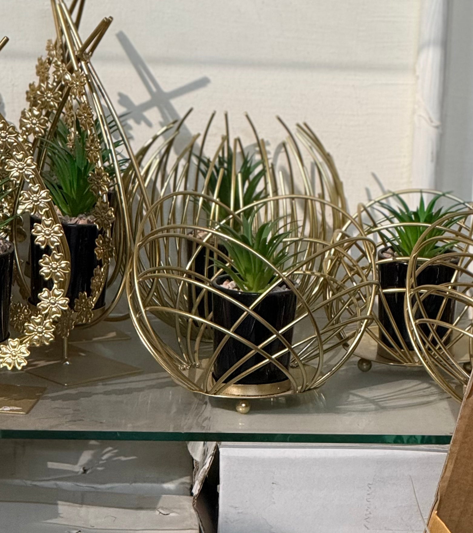 Golden Metal Abstract Cactus Planter