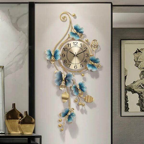 Golden Floral Metal Wall Clock butterflies eddition