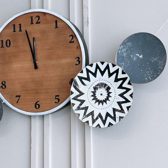Wooden Metallic Wall clock decor Rough Design