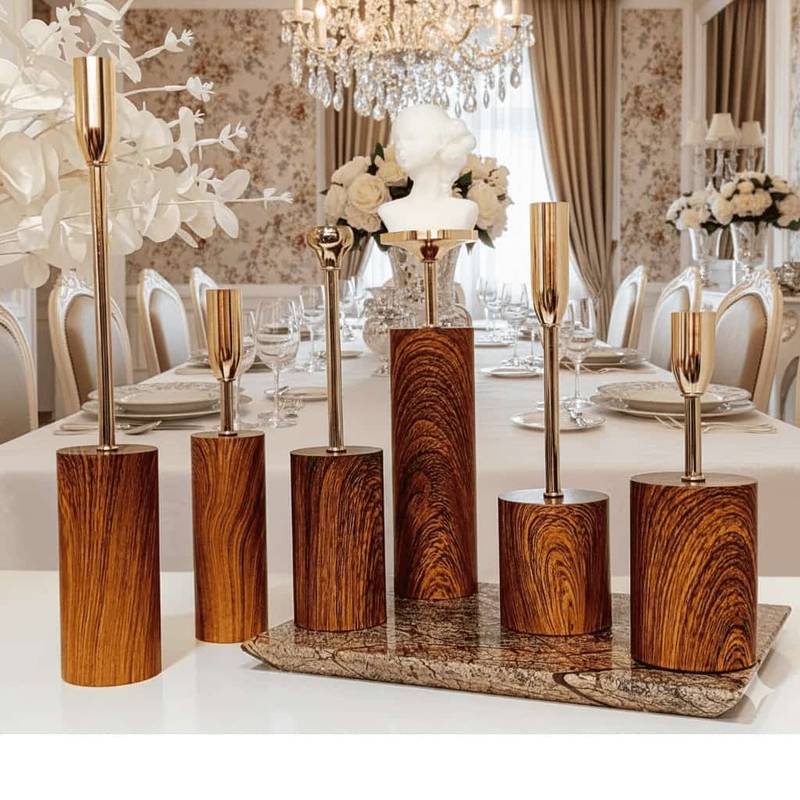 Luxury Wooden Design 6 Piece Candle Stand Set