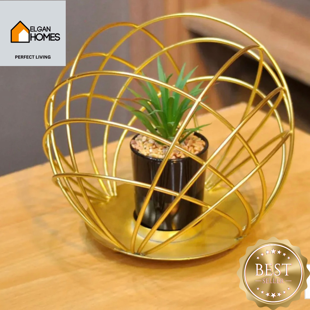 Golden Metal Abstract Cactus Planter