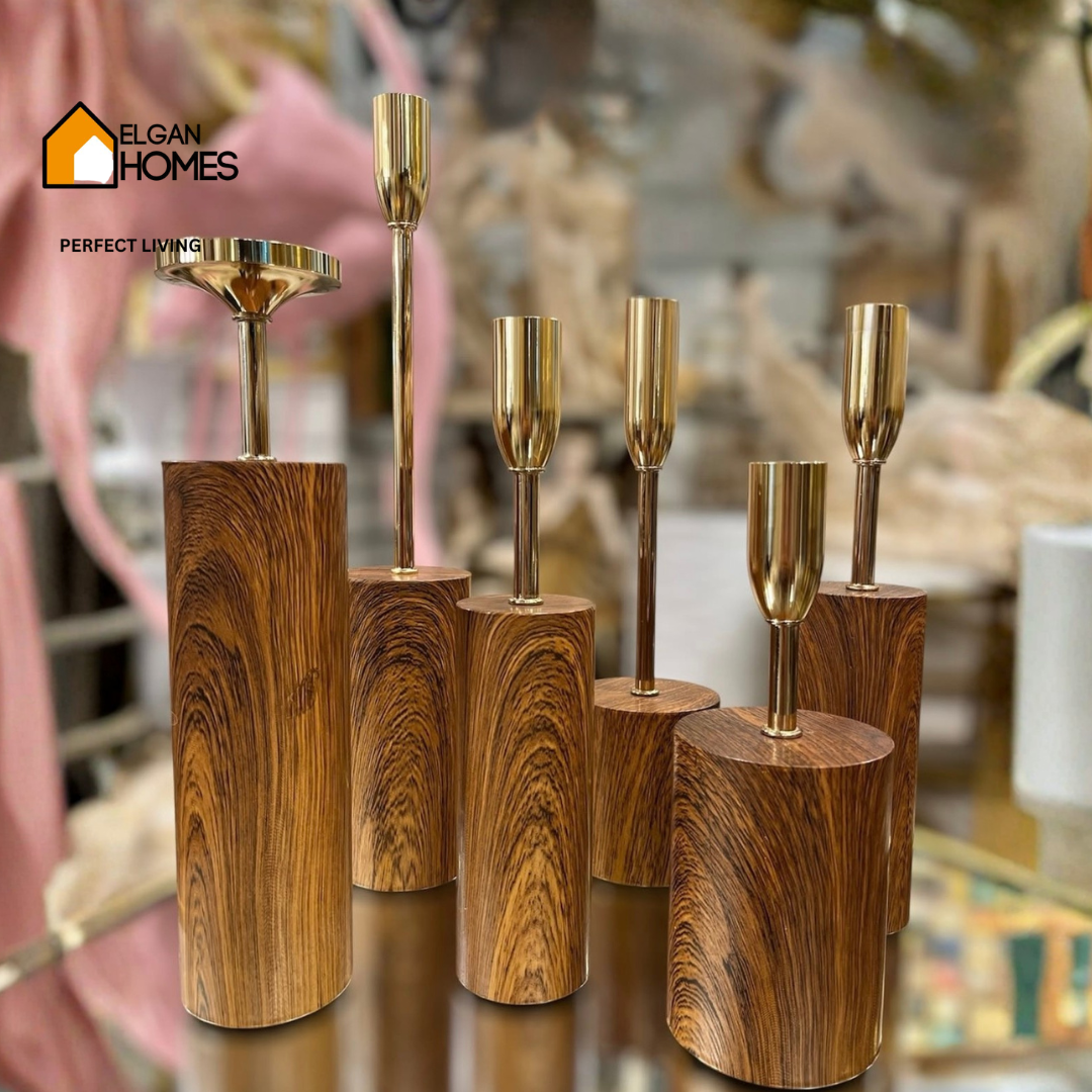 Luxury Wooden Design 6 Piece Candle Stand Set